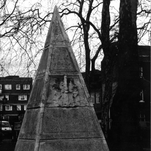 Pyramid in St. Anne's Limehouse graveyard. 1988
